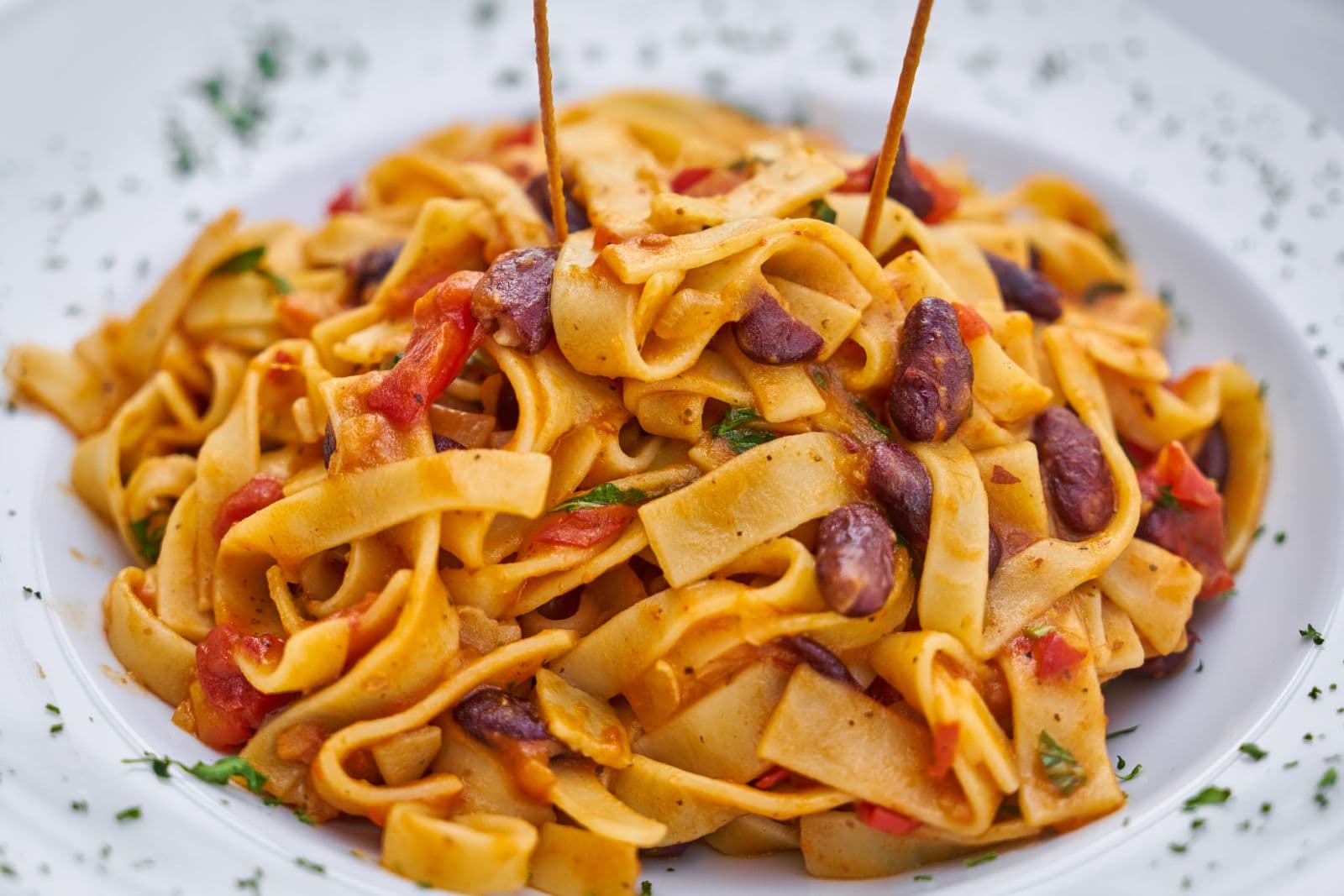 Bacon and chicken tagliatelle with cannellini beans