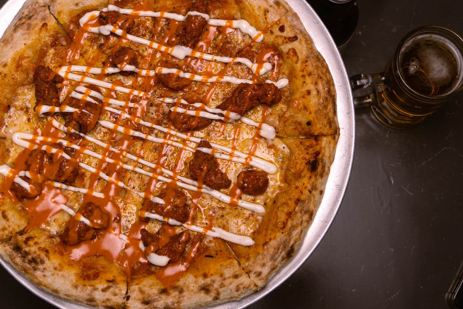 Buffalo chicken flatbreads with a lighter ranch drizzle