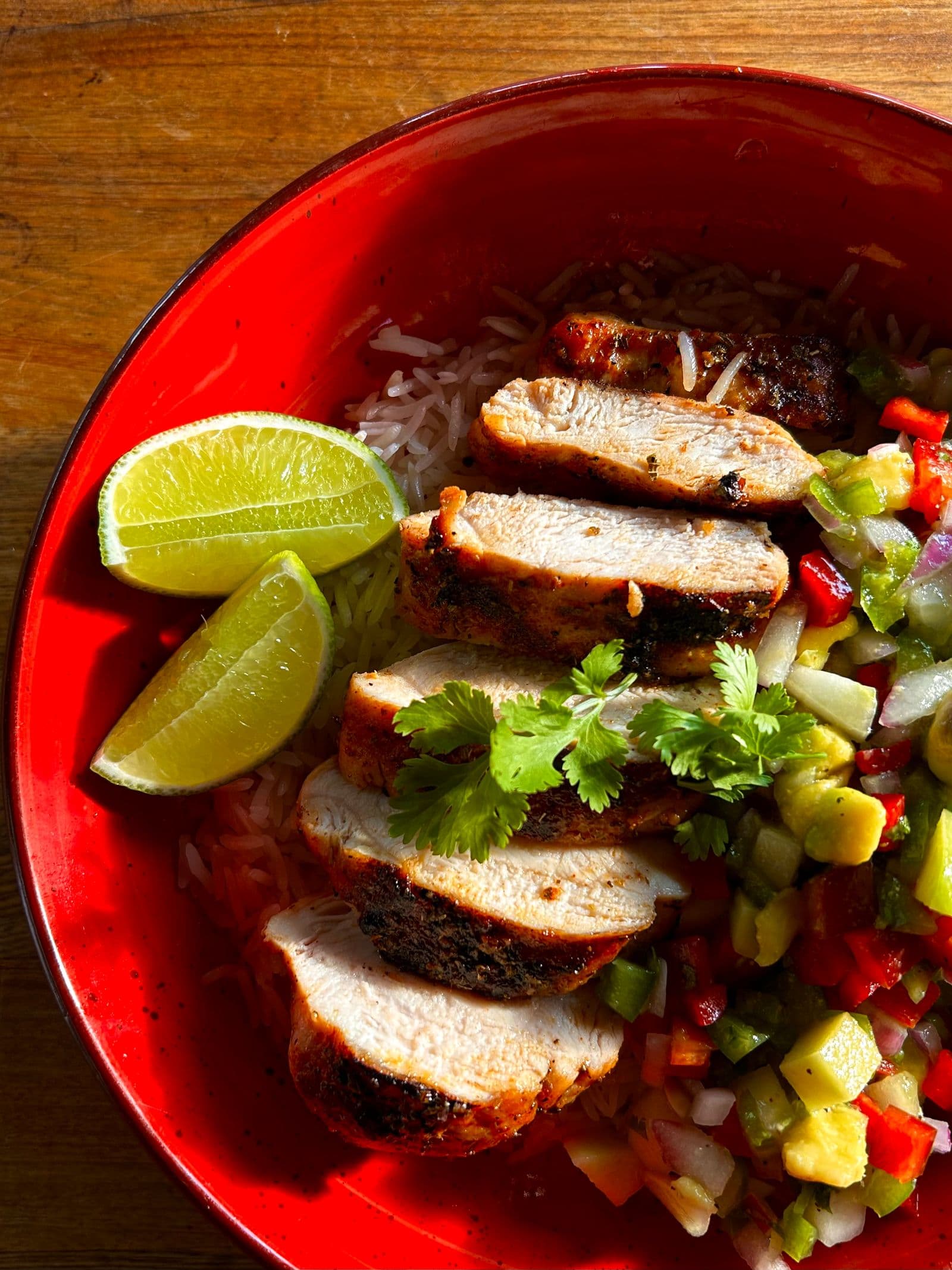 Chipotle chicken and rice bowls with lime crema