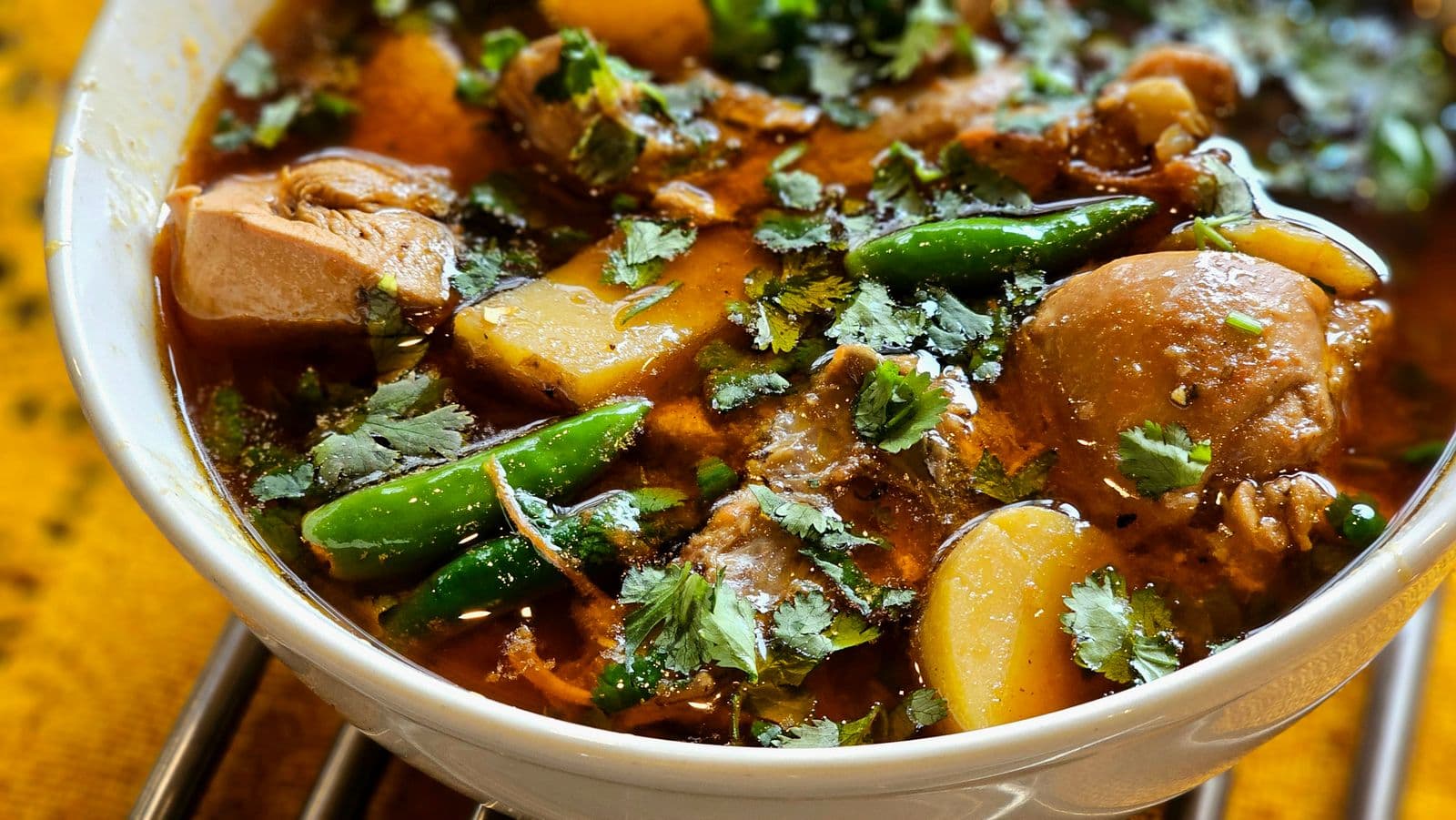 Chicken, potato and broccoli curry finished with yoghurt