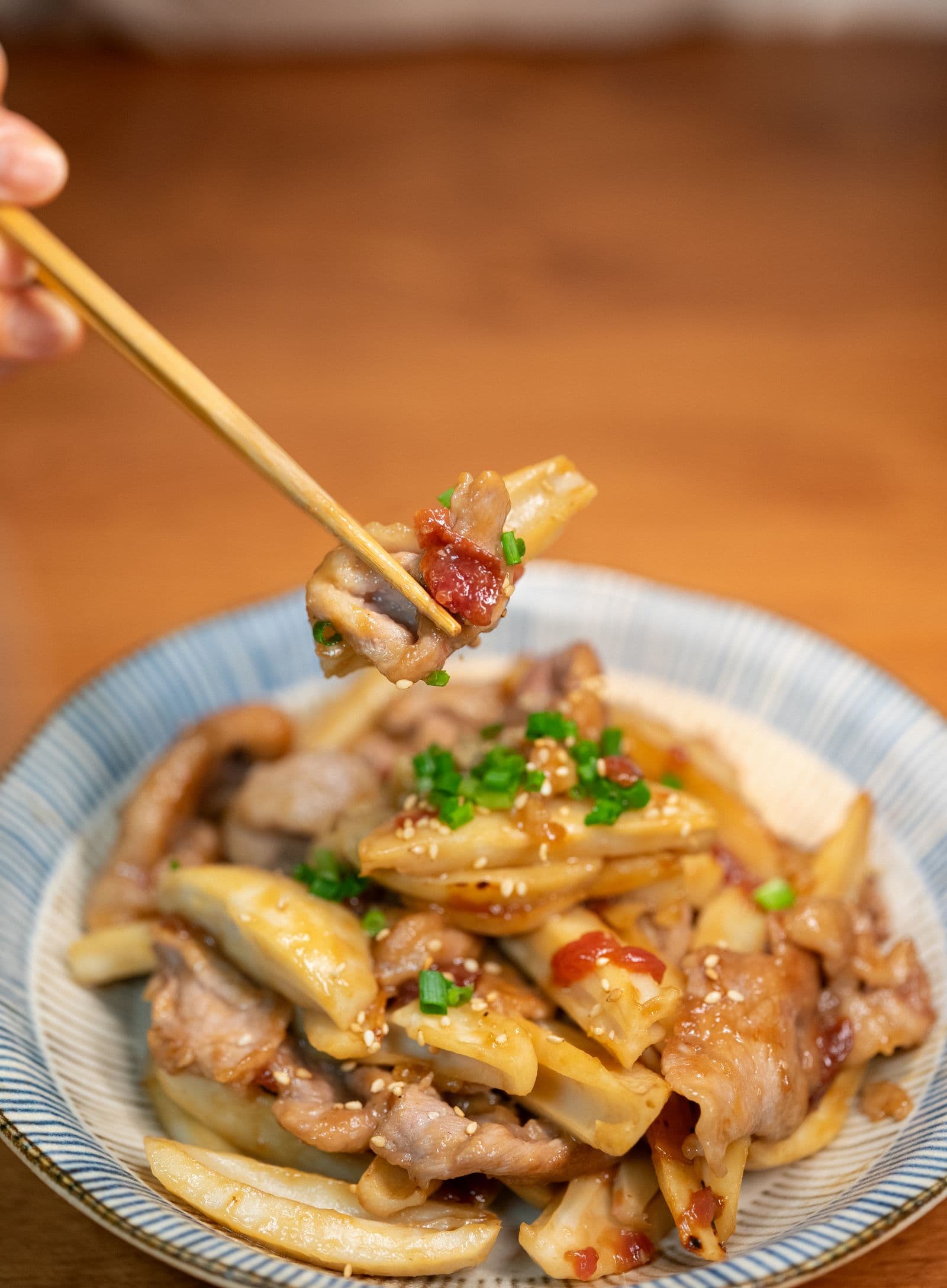 Pork, cabbage and noodle stir fry
