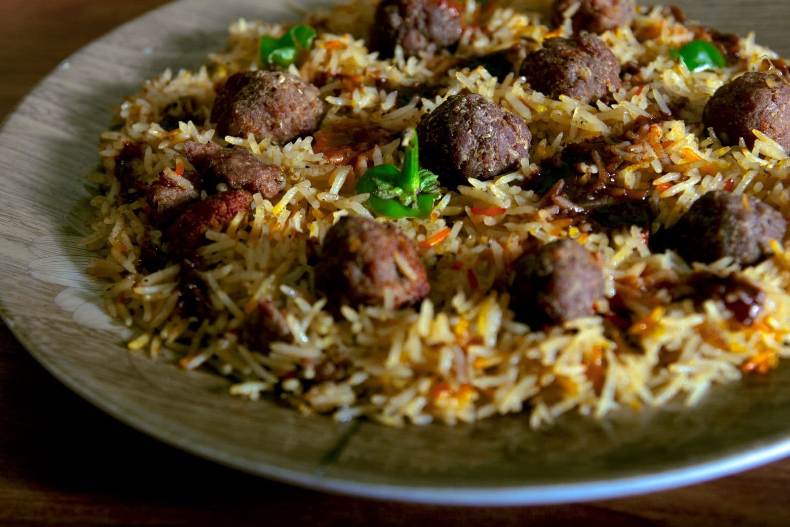 Honey soy beef meatballs with rice and greens