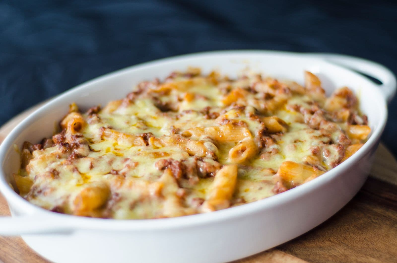 Beef and bean chilli cheese pasta bake